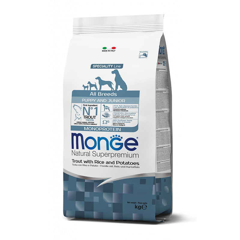 Monge Natural Superpremium Puppy Junior Trota, Riso e Patate 12 kg Monge Natural Superpremium Puppy Junior Trota, Riso e Patate 12 kg